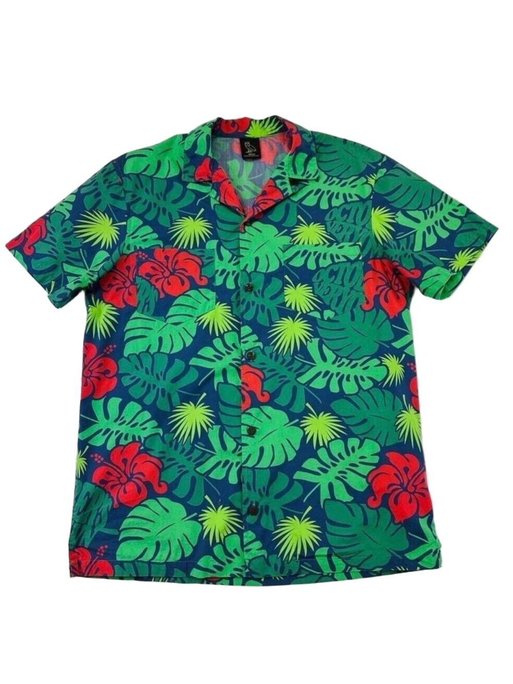 OVO Octobers Very Own Spellout Floral Hawaiian short sleeve button down shirt M